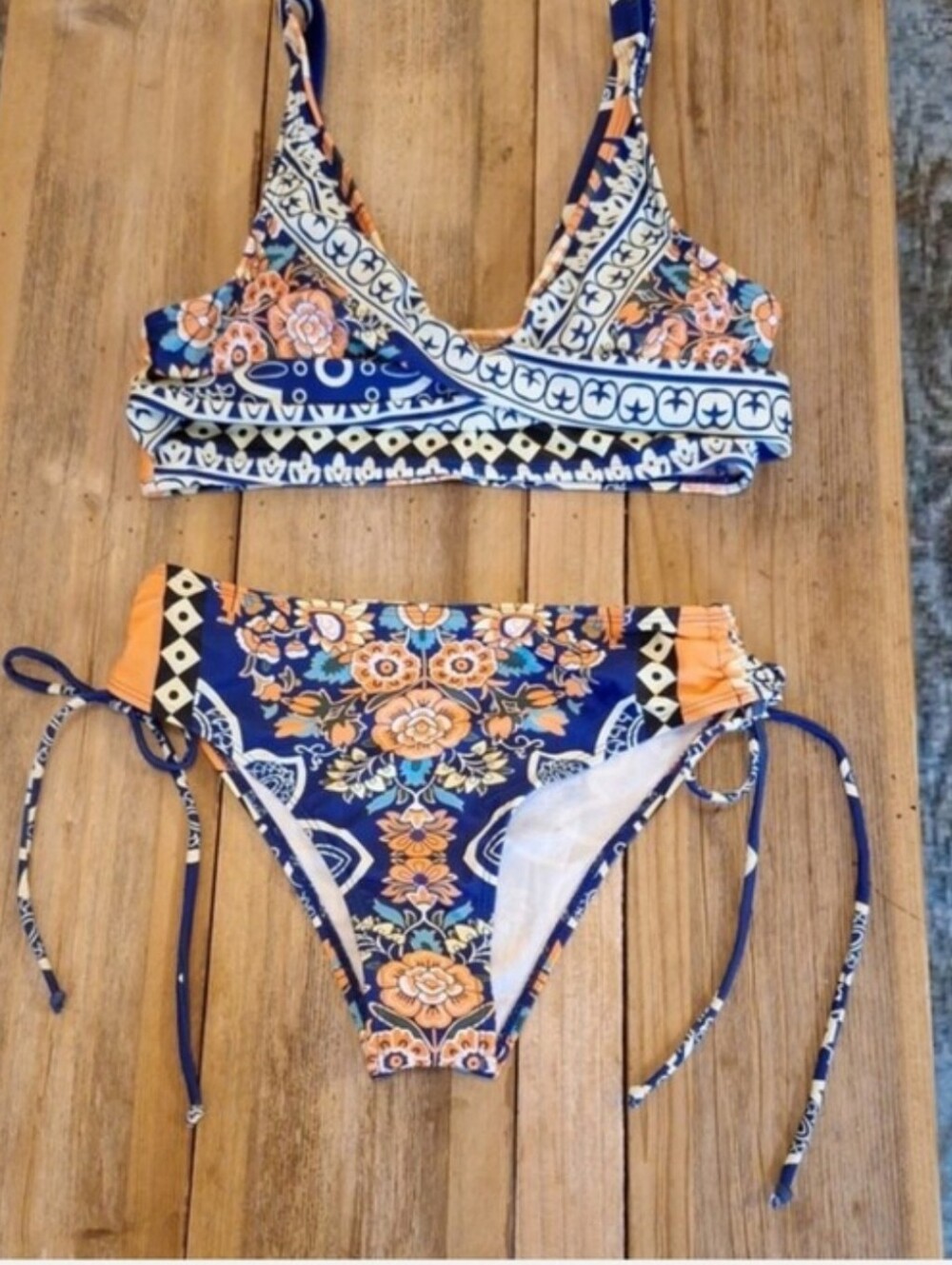 Floral Blue & Orange Two-Piece Bikini Set . Size XS